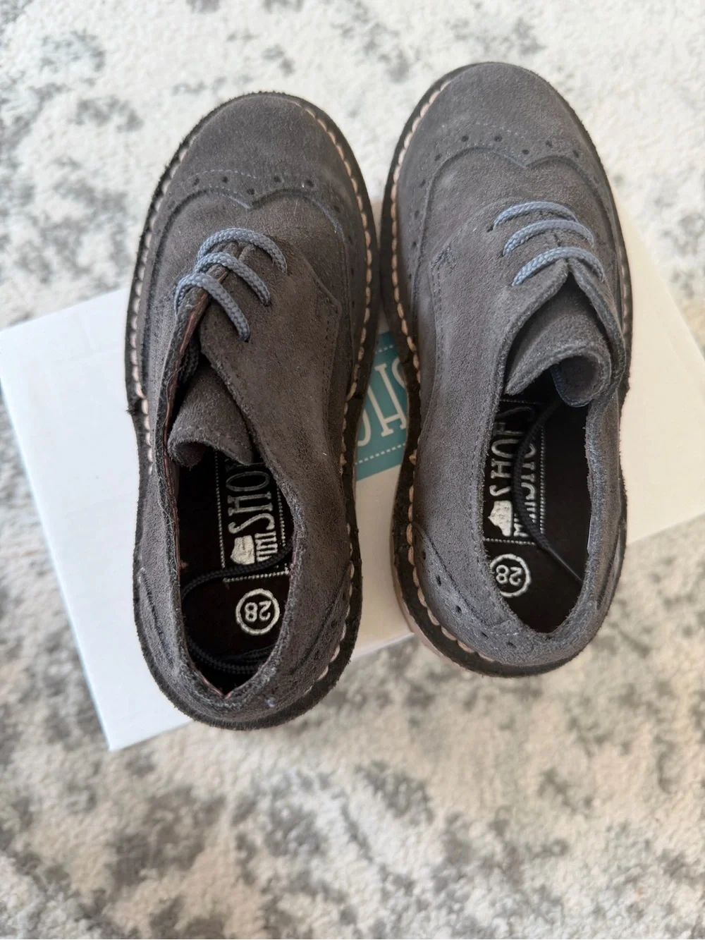 Kids Suede Wingtip Dress Shoes in Dark Gray
